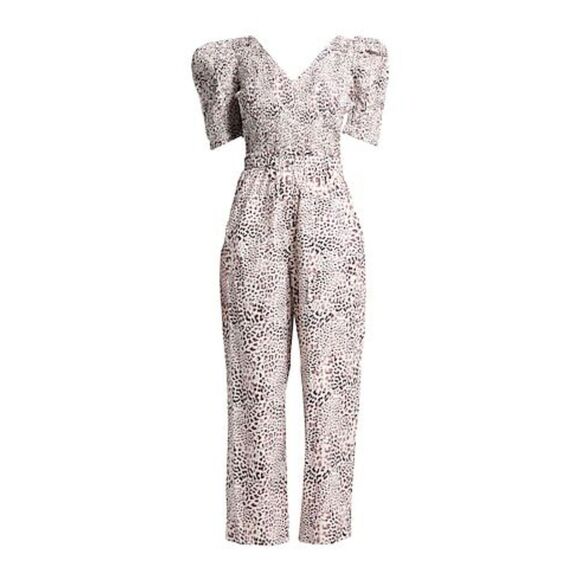 Sea New York Calla Cheetah Smocked V-Neck Jumpsuit, size 6